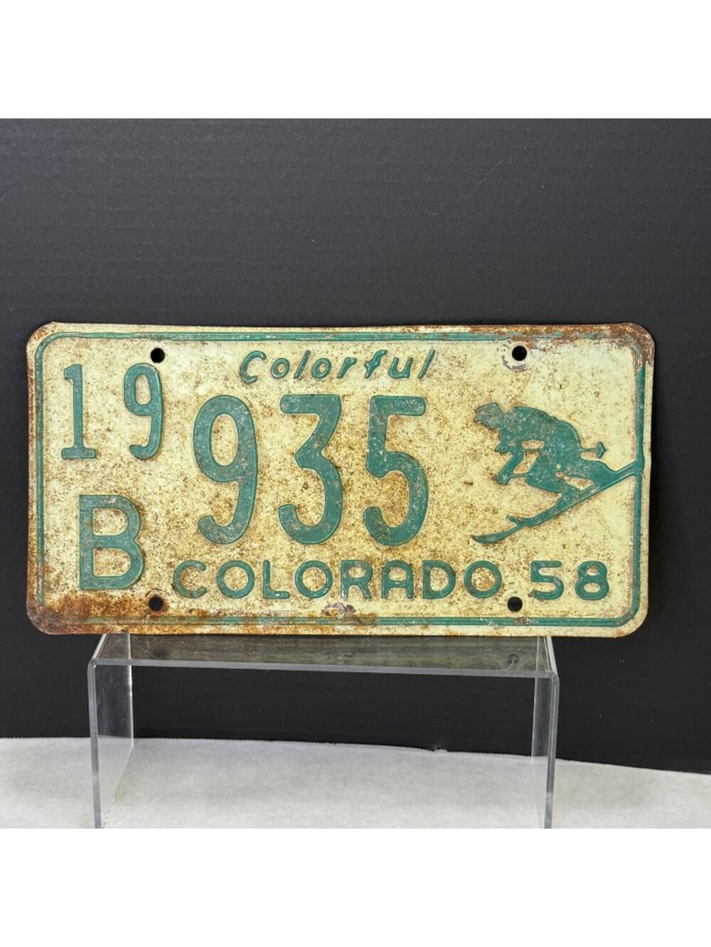 Vintage 1958 Colorado License Plate B 935 Colorful Colorado Skier Graphic